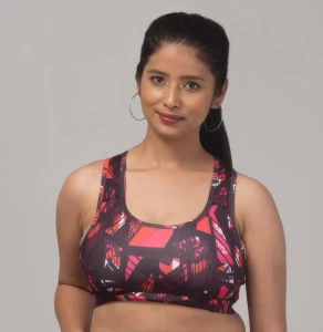 Women Fancy Red Burn Print Sports Bra