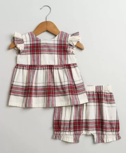 Classic Plaid Ruffle Sleeve Top and Shorts Co-ord Set - Red