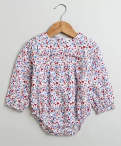 Red and Blue Floral Print Organic Cotton Body suit