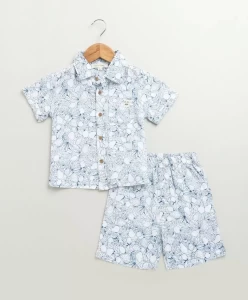 Blue and White Lemon Print Cotton Co-ord Set