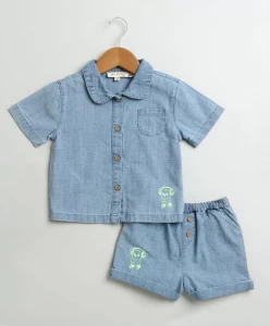 Cotton Denim Shirt and Shorts Co-ord Set