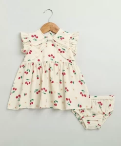 Cherry Print Organic Cotton Set with a matching Bloomer Beige Colour Cherry Print Organic Cotton Set with a matching Bloomer Beige Colour