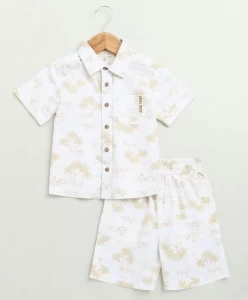 Palm Tree Printed Cotton Linen Co-ord Set