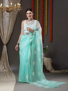 Women Temple Border Light Blue Saree Women Temple Border Light Blue Saree